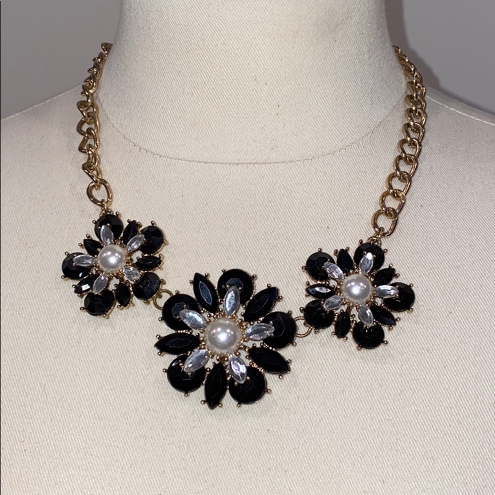 Black floral statement necklace